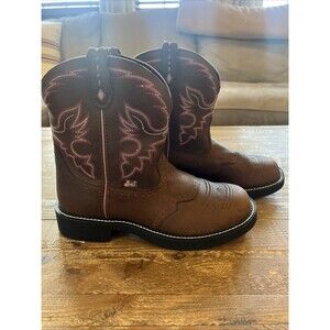 Justin Gypsy Brown Leather Pink Western Roper Cowboy Boots Sz 11 B #L9903